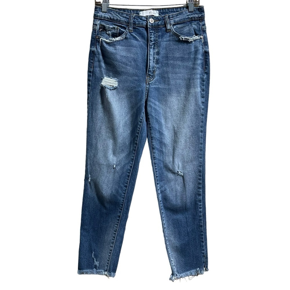 Kancan Women’s Skinny High Rise Distressed Frayed Hem Jeans Size 28